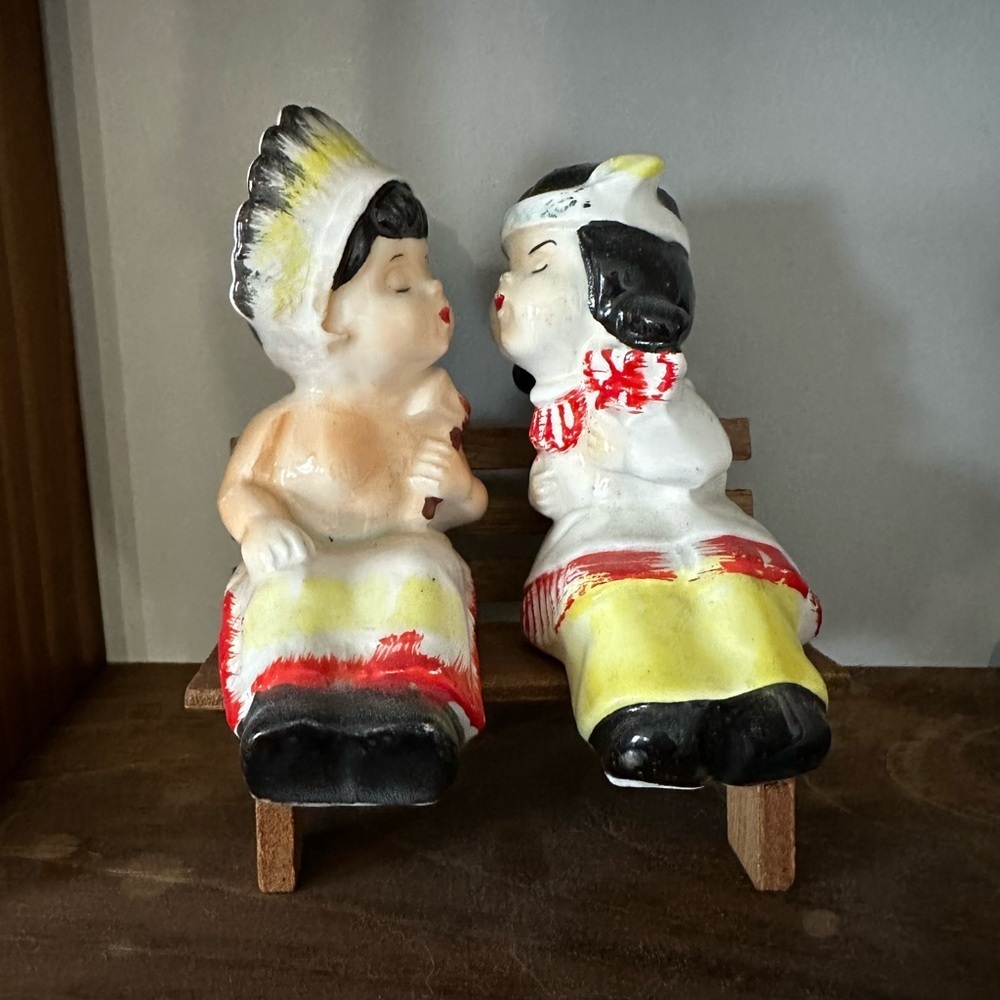 Vintage shelf sitter salt and pepper shakers 1950’s Native American kissing